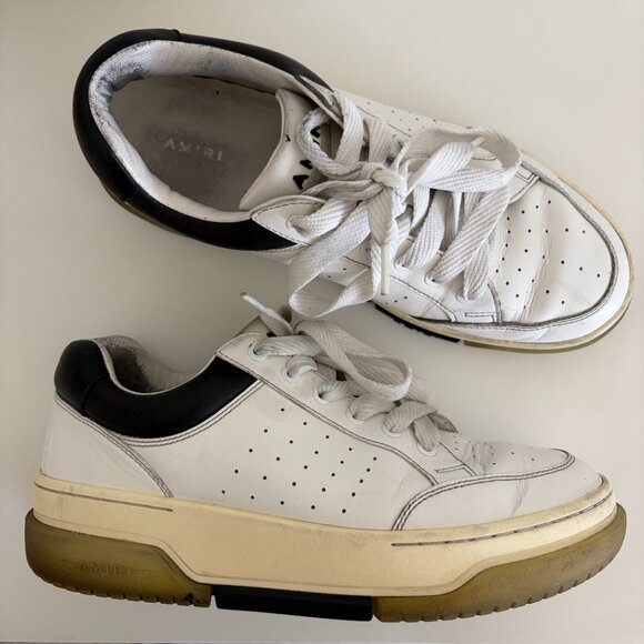 AMIRI Mens Sneaker Size 43 / 9.5 US White Low Top Sneaker Leather Black Trim
